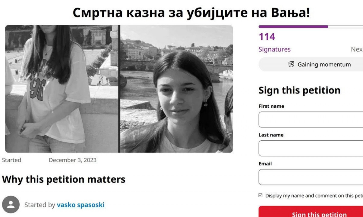 MAKEDONIJA TRAŽI PRAVDU! Objavljena peticija za SMRTNU KAZNU za UBICE MALE VANJE iz SKOPLJA