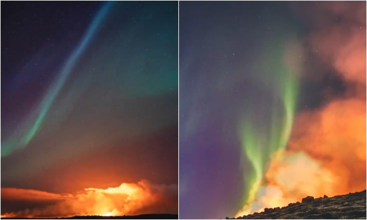 KAD SE NEBO ZAPALI I ZEMLJA PROGOVORI Severno svetlo i vulkan u istom kadru – prizor koji je obišao svet