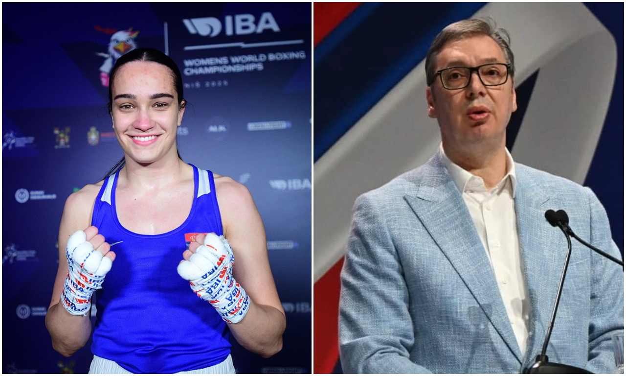 ZASTAVA SRBIJE I BOKSERSKA RUKAVICA Pogledajte kako je Vučić čestitao Sari Ćirković, ponosu Srbije