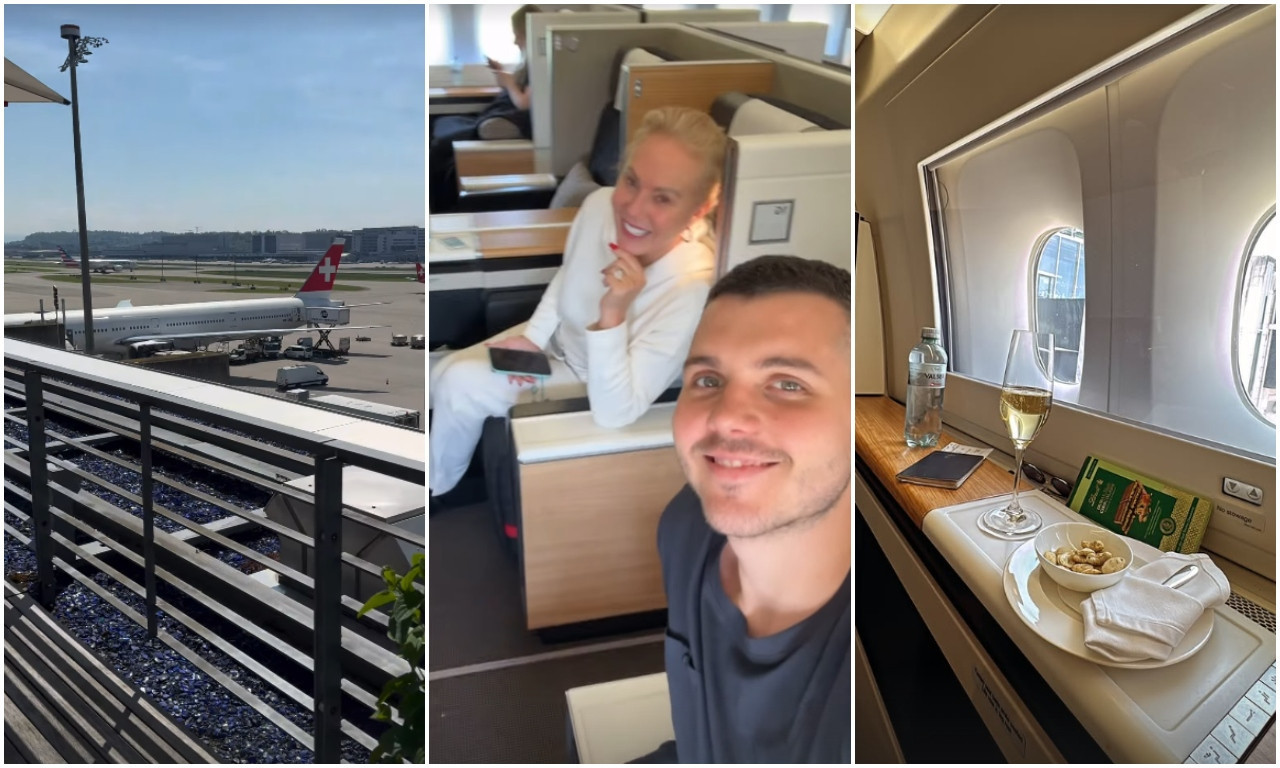 VIKTOR SA BRENOM U BIZNIS KLASI Pevačica bez šminke i u trenerci, tu je i šampanjac (FOTO)