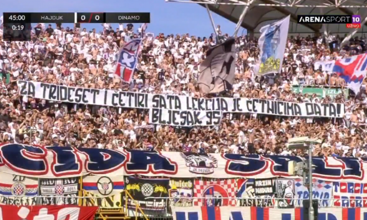 HRVATI SLAVE AKCIJU MASOVNOG UBIJANJA SRBA: Skandal na fudbalskom meču, podigli sraman transparent! (VIDEO)
