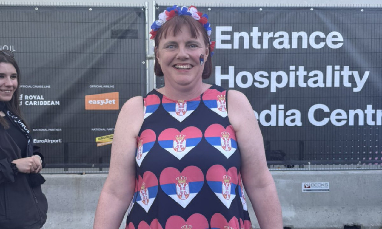 ŠOK ISPRED ARENE U BAZELU Žena iz Londona u haljini punoj srpskih zastava – evo zbog koga je došla! (VIDEO)