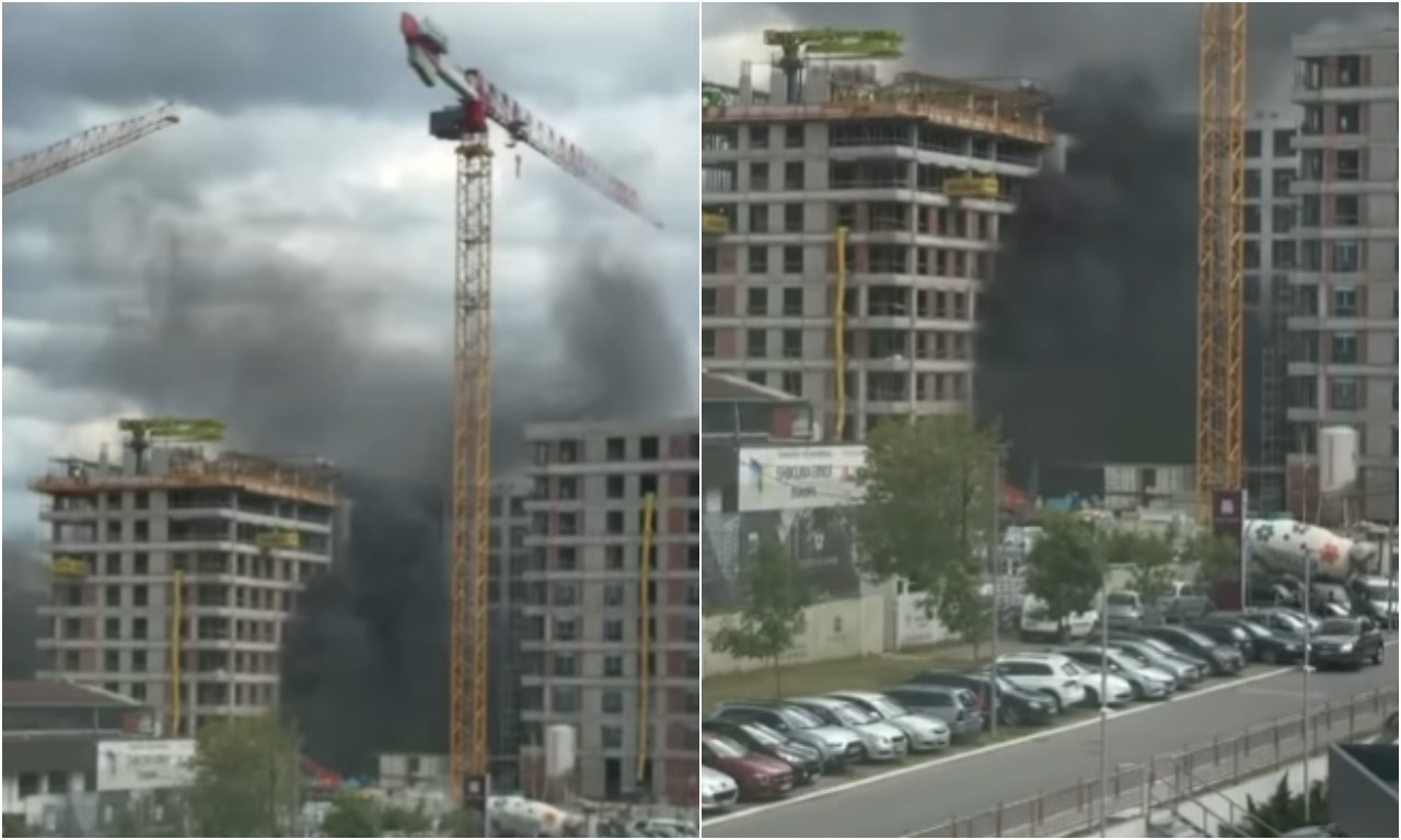 VELIKI POŽAR NA GRADILIŠTU KOD ERPORT SITIJA Gust crni dim prekrio Novi Beograd!