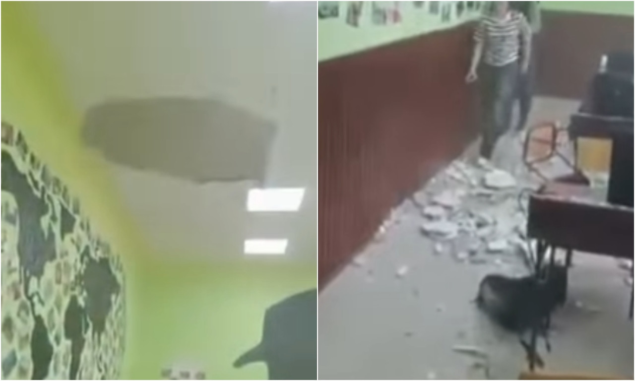 DEO PLAFONA PAO U GIMNAZIJI TOKOM ČASA! Drama u Bečeju, pogledajte zastrašujuć snimak (VIDEO)