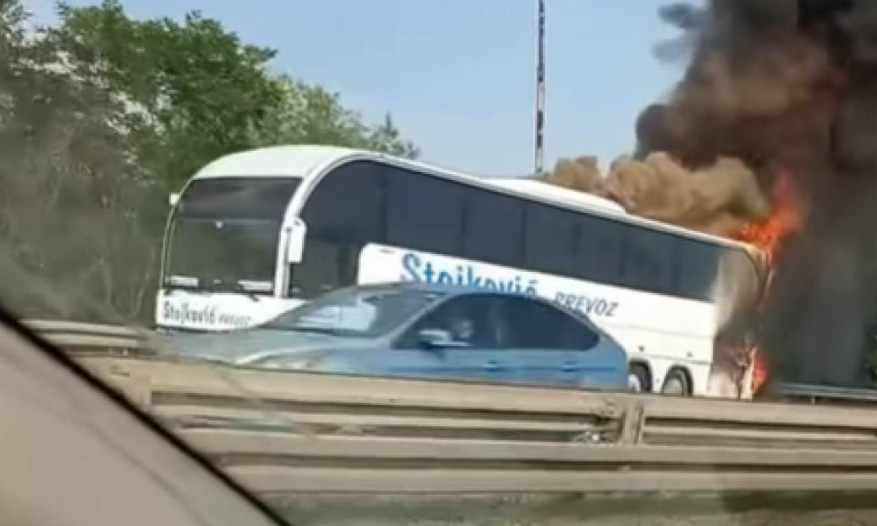 ZAPALIO SE AUTOBUS NA AUTO-PUTU NA ULASKU U BEOGRAD: Crn, gust dim se širi, velika buktinja! (VIDEO)