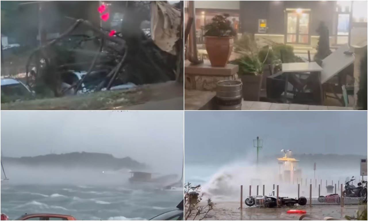 NEVREME RAZORILO ROVINJ Ima povređenih! Iščupano drveće, automobili zgužvani... Pogledajte kuda se kreće ciklon (VIDEO)