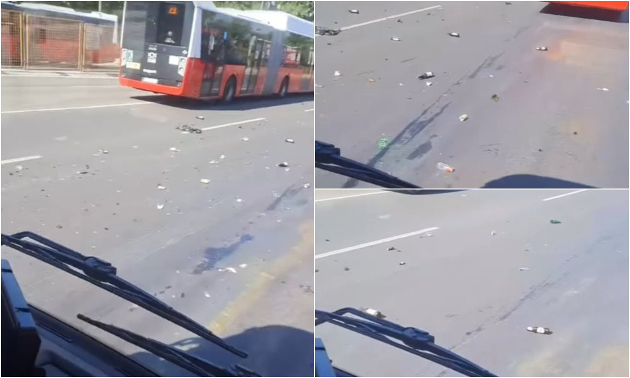 ISPALE STAKLENE FLAŠE, SRČA RASUTA PO PUTU Sudarili se kamion i autobus kod Pančevca (FOTO)