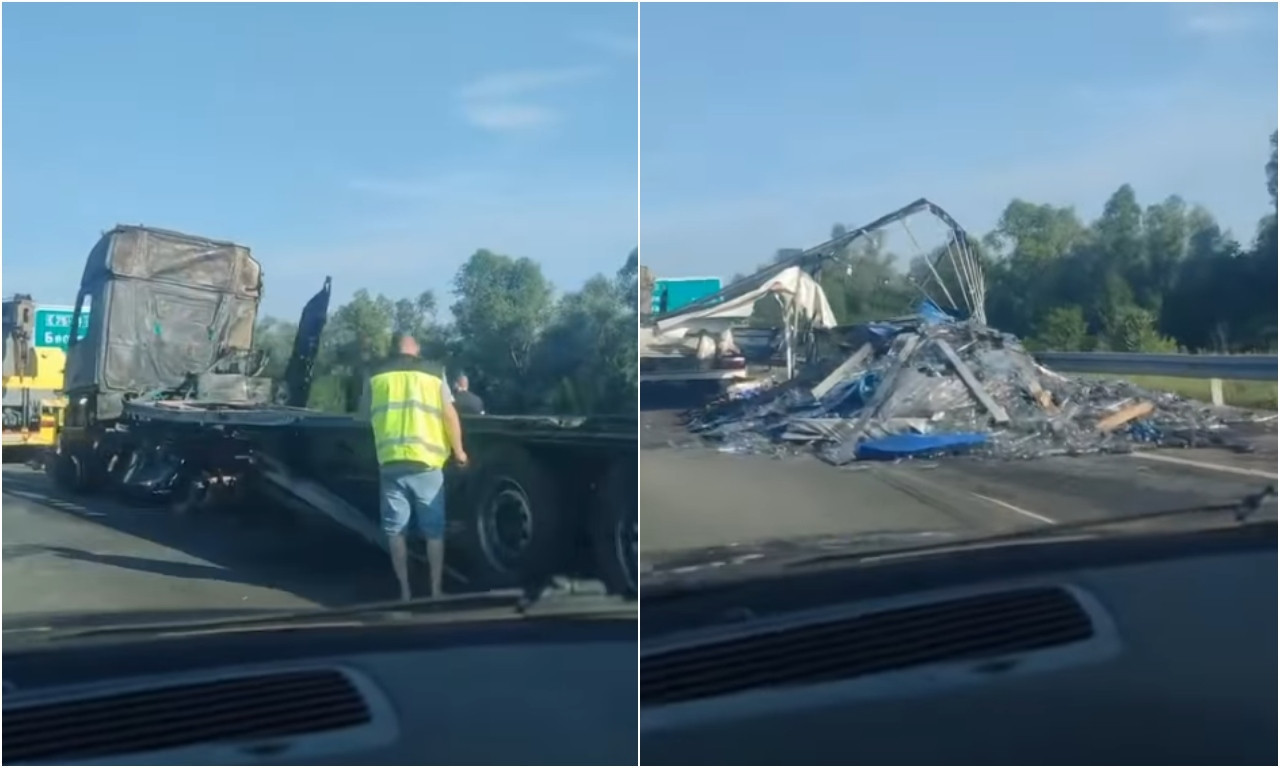 OD VOZILA NIŠTA NIJE OSTALO Prevrnuo se i zapalio kamion kod Umčara (VIDEO)