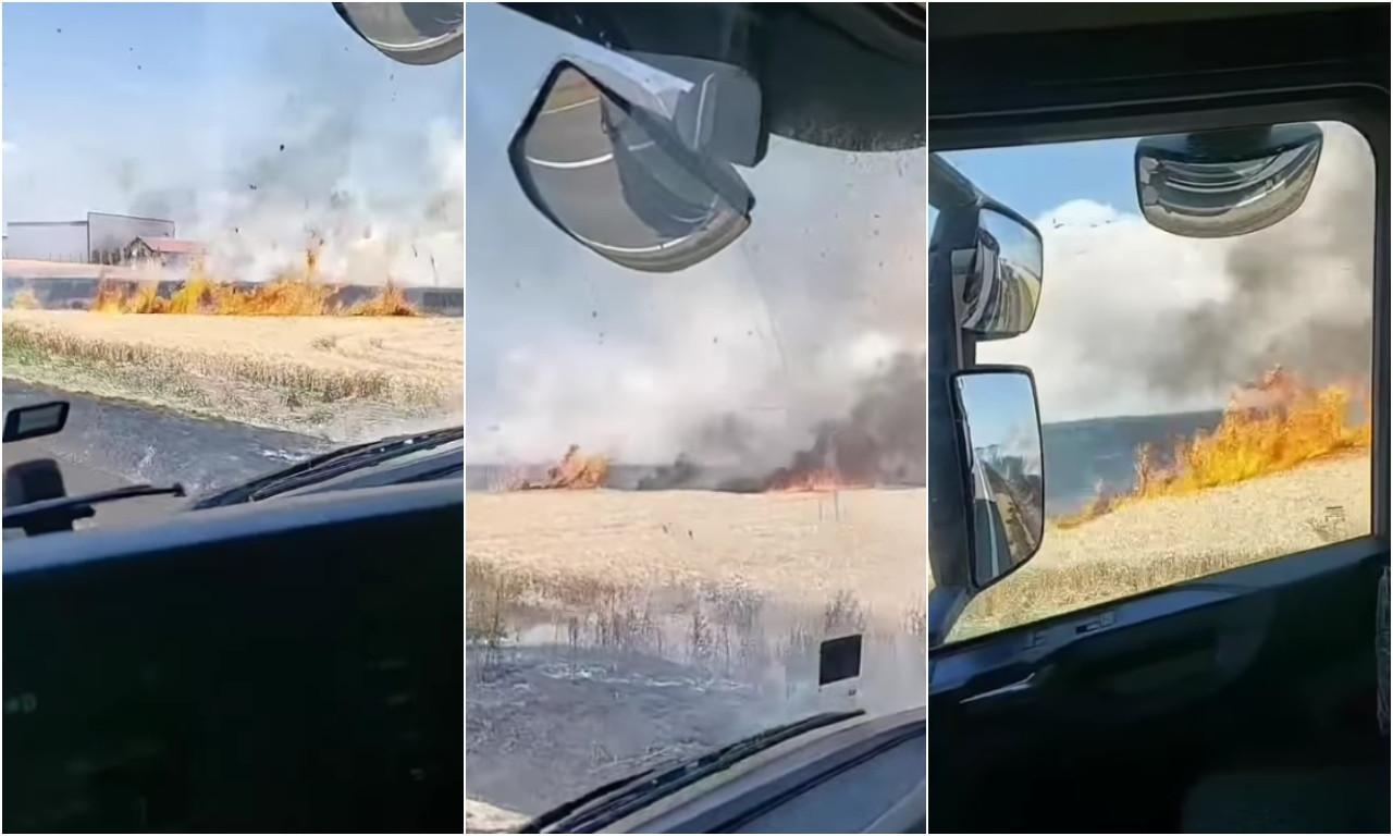 KULJA GUST DIM, NE VIDI SE PRST PRED OKOM Gori njiva kod Pančeva (VIDEO)