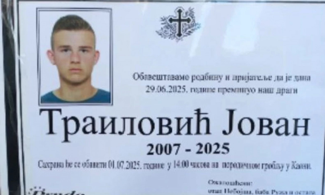 "LJUDI, NE LAŽITE, JUČE SAM GA VIDELA" Ove reči bole! Tužna umrlica Jovana (18) koji se udavio u Srebrnom jezeru (FOTO)