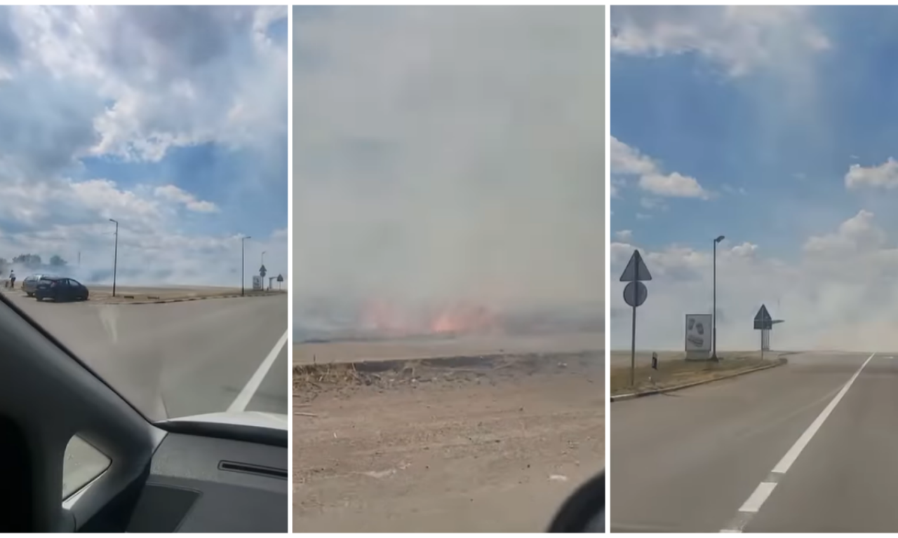 VELIKI POŽAR U DIVCIMA: Plamen se širi sa obe strane puta, vozači zbog dima ne vide prst pred okom (VIDEO)