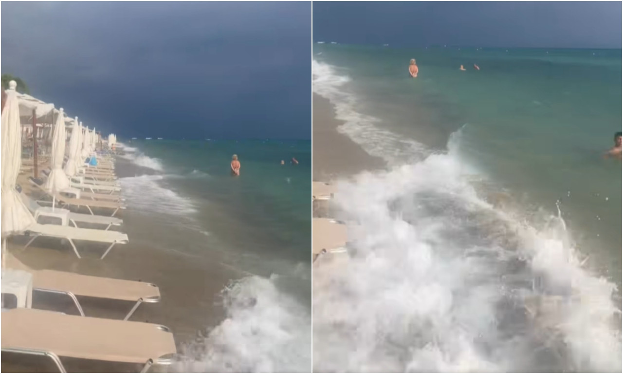 PAKAO NA PLAŽI! Srbi objavili snimak iz Haniotija – vetar, gromovi i talasi u sekundi (VIDEO)