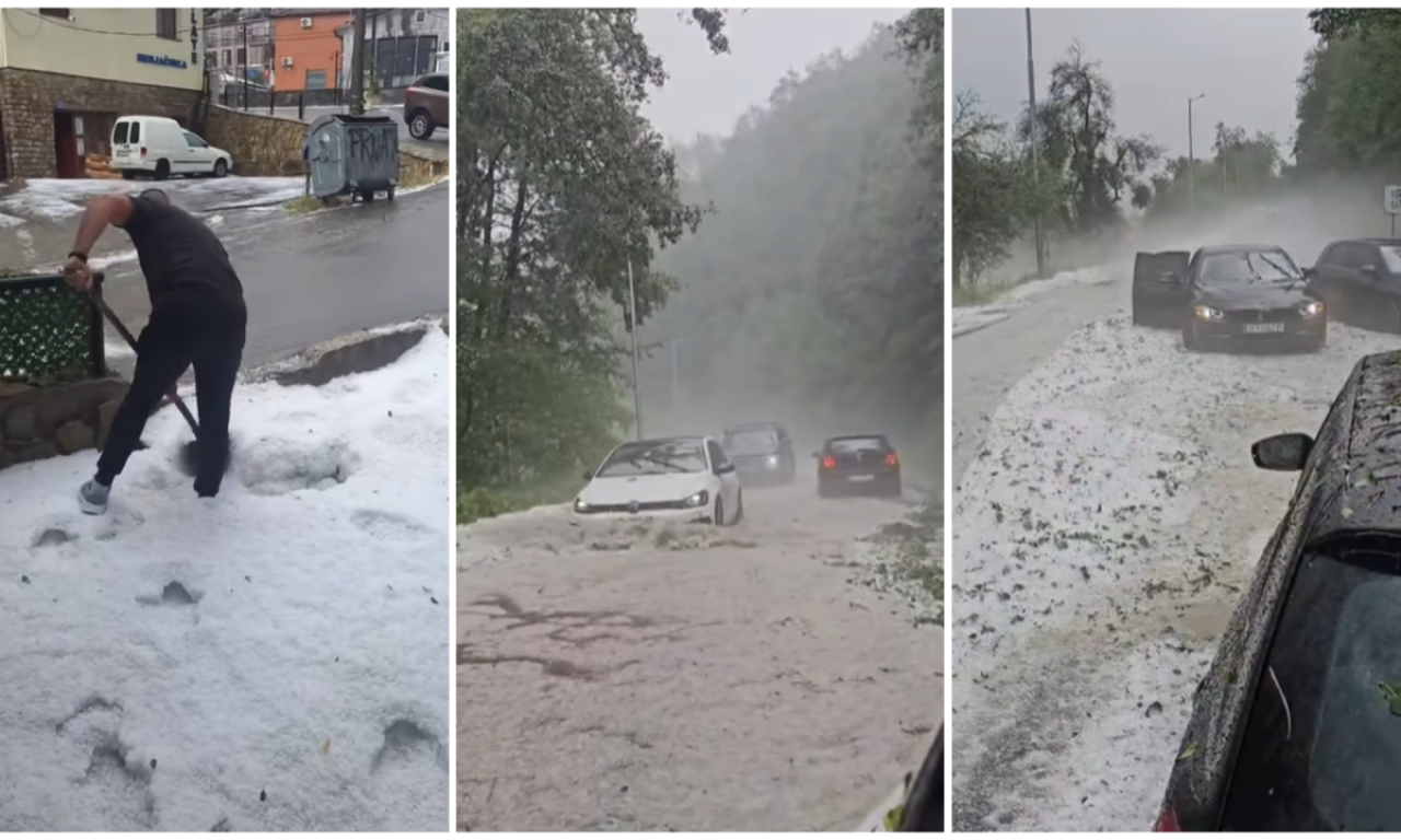 APOKALIPTIČNA OLUJA U OVOM DELU SRBIJE: 15 cm leda zasulo sela, automobili zaglavljeni, evo gde ide oluja (VIDEO)