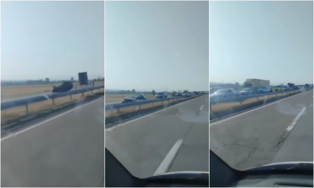 AUTOMOBIL SE PREVRNUO NA KROV, STAVARAJU SE ZASTOJI! Zaobilazite ovaj deo auto-puta (VIDEO)