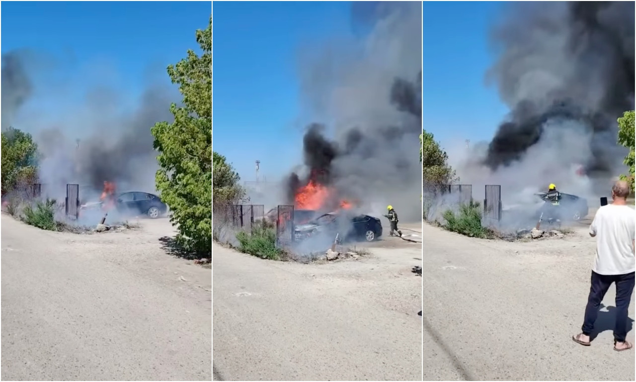 POŽAR NA PARKINGU KOD PANČEVCA Buktinja se širi, automobili u plamenu (VIDEO)