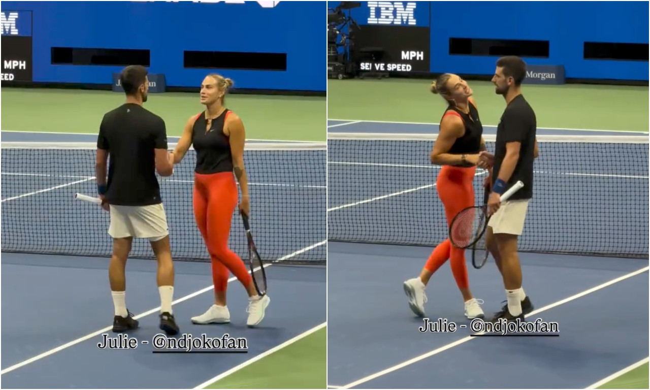 SABALENKA PALA ĐOKOVIĆU U ZAGRLJAJ Pa kako da prođe bez ovoga, samo smo čekali Arinu na Novakovom treningu (VIDEO)