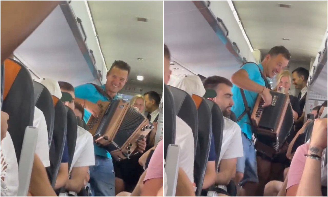 HARMONIKA ZA LUKU DONČIĆA TOKOM LETA ZA BEOGRAD! Pogledajte spektakl u avionu Er Srbije - Slovenci oduševljeni (VIDEO)