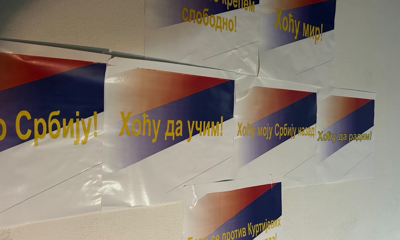 HOĆU MOJU SRBIJU NAZAD Severni deo Kosovske Mitrovice oblepljen plakatima sa srpskom trobojkom (VIDEO/FOTO)
