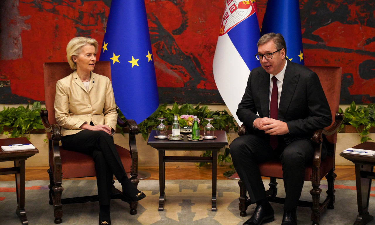 OBRAĆAJU SE VUČIĆ I FON DER LAJEN Predsednica Evropske komisije u poseti Beogradu (VIDEO) (VIDEO)