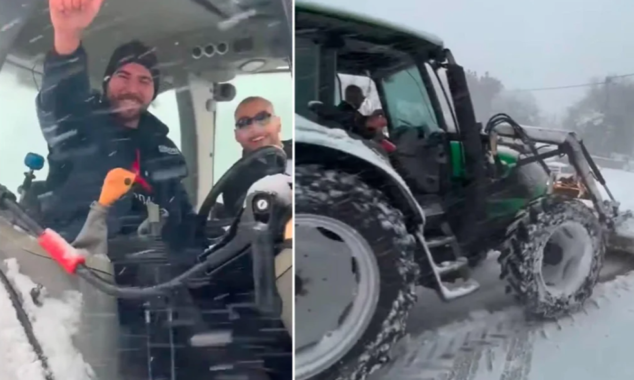 VIDEO ŠOU U ARŽANU! Kum i mladoženja seli u traktor i navalili na sneg: Očistili put za svatove - snimak je hit