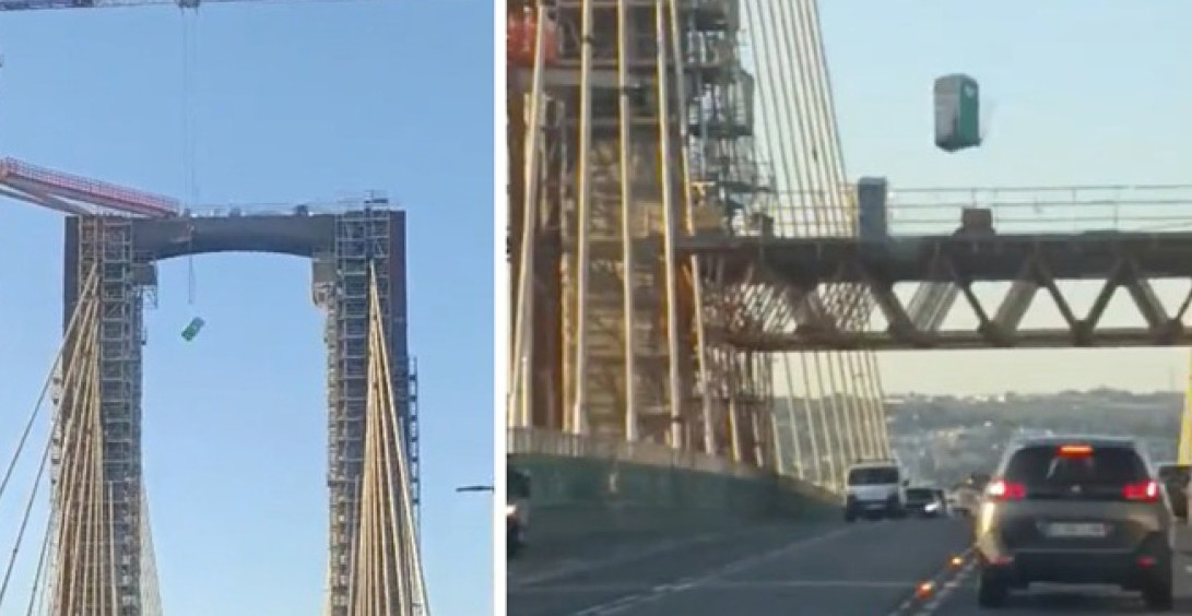POKRETNI TOALET PAO SA MOSTA NA PROMETNU ULICU Pogledajte šokantne scene (VIDEO)