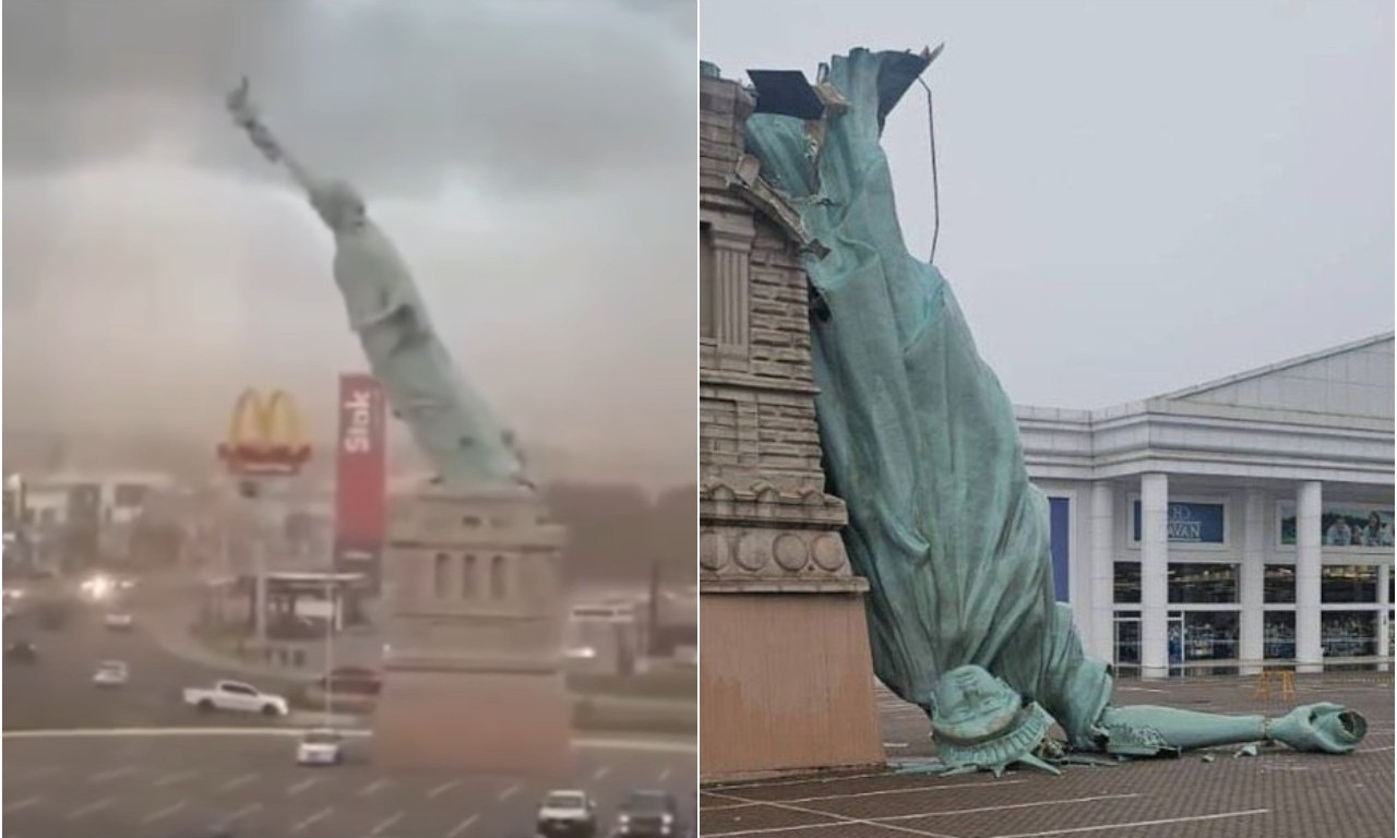 PAO KIP SLOBODE! Glava statue zdrobljena, pogledajte snimak koji obilazi svet! (VIDEO)