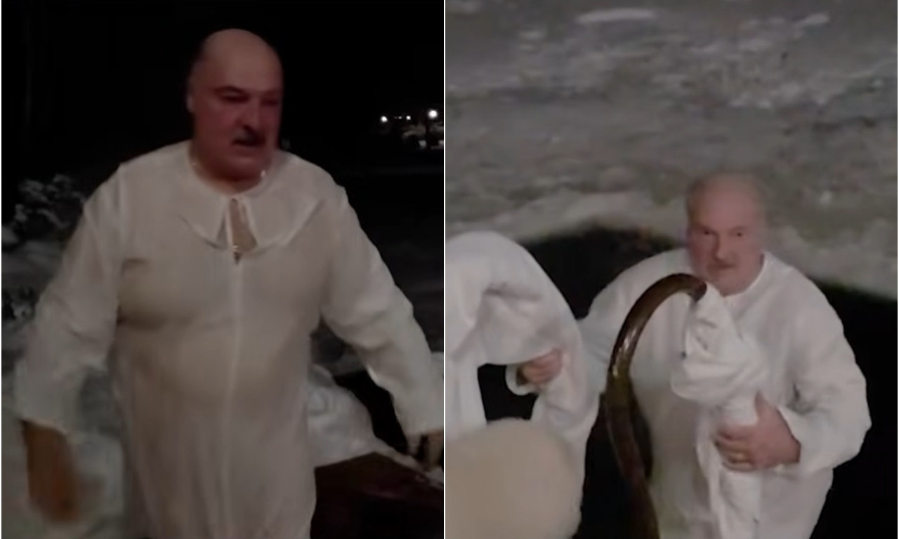 LUKAŠENKO SE NA BOGOJAVLJANJE KUPAO U LEDENOJ VODI Pogledajte kako se predsednik Belorusije "bućnuo" na minus 15 (VIDEO)