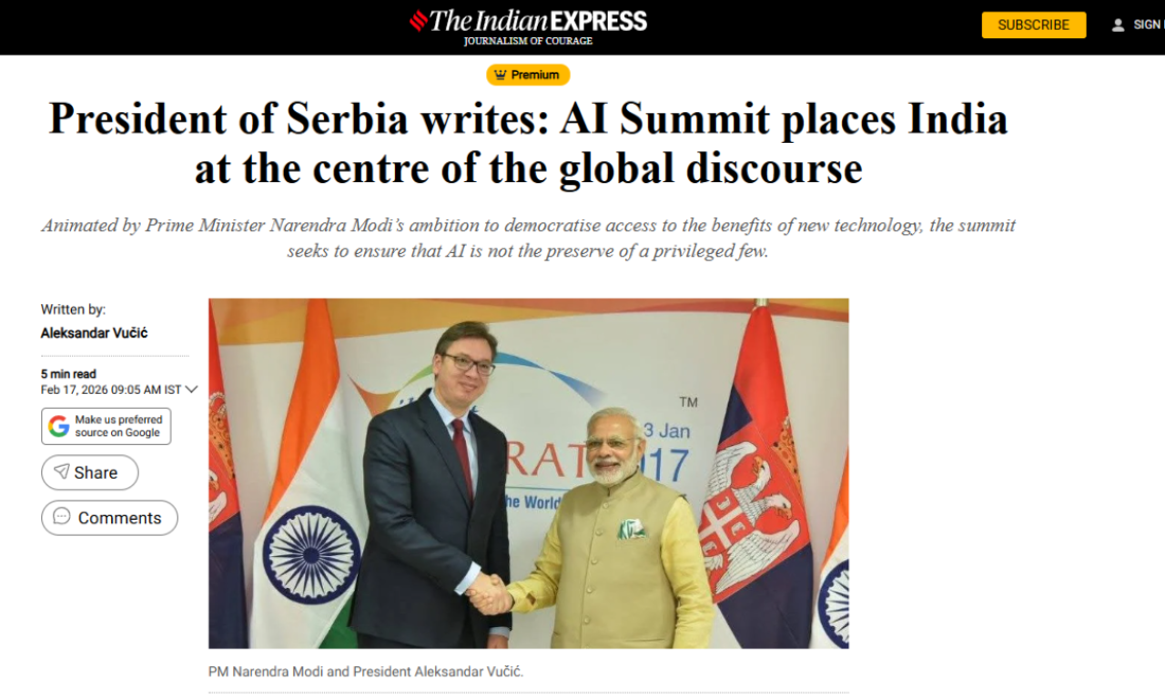 VUČIĆEVE REČI ODJEKUJU SVETOM: Tekst predsednika Srbije osvanuo u najvećim indijskim medijima