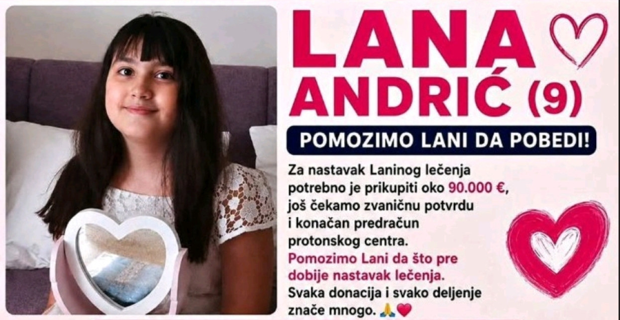 MALOJ LANI (9) JE HITNO POTREBNA VAŠA POMOĆ! Bori se sa agresivnim tumorom na mozgu - vreme je dragoceno, a potrebno je 90.000 evra