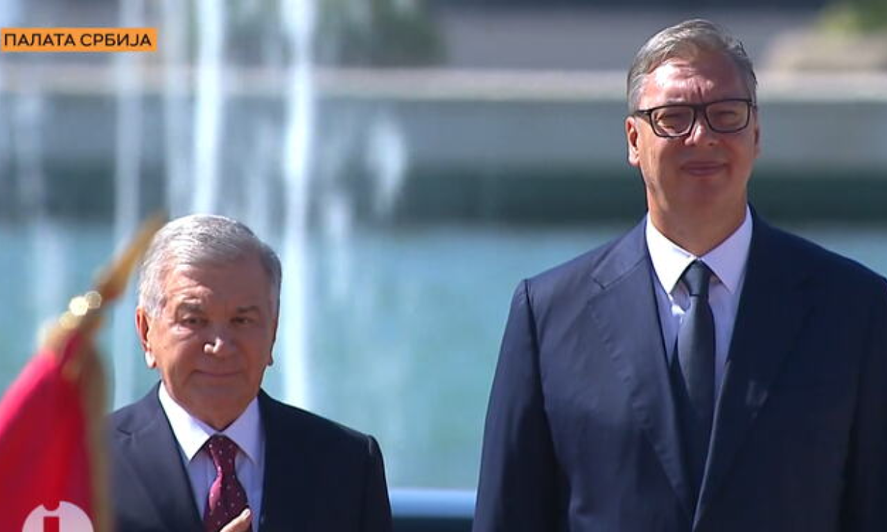 SVEČANI DOČEK ISPRED PALATE SRBIJA: Vučić dočekuje predsednika Uzbekistana Šavkata Mirzijojeva (VIDEO)